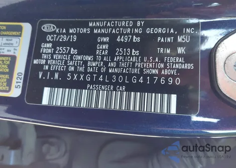 2020 Kia Optima Lx из США, поврежденный, VIN 5XXGT4L30LG417690